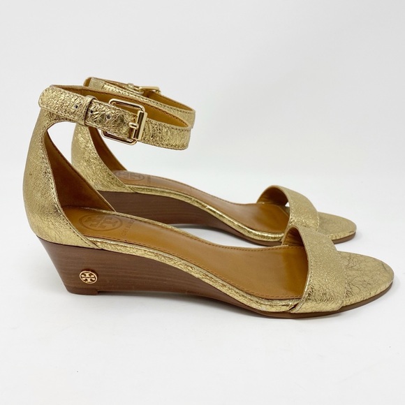gold low wedge sandals